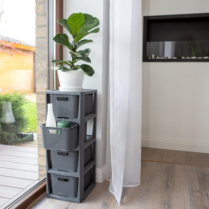 BranQ - Home essential 100% recycelt Kunststoff PP, Ökologisch, Regal in Rattan Design, 29,5 x 24 x