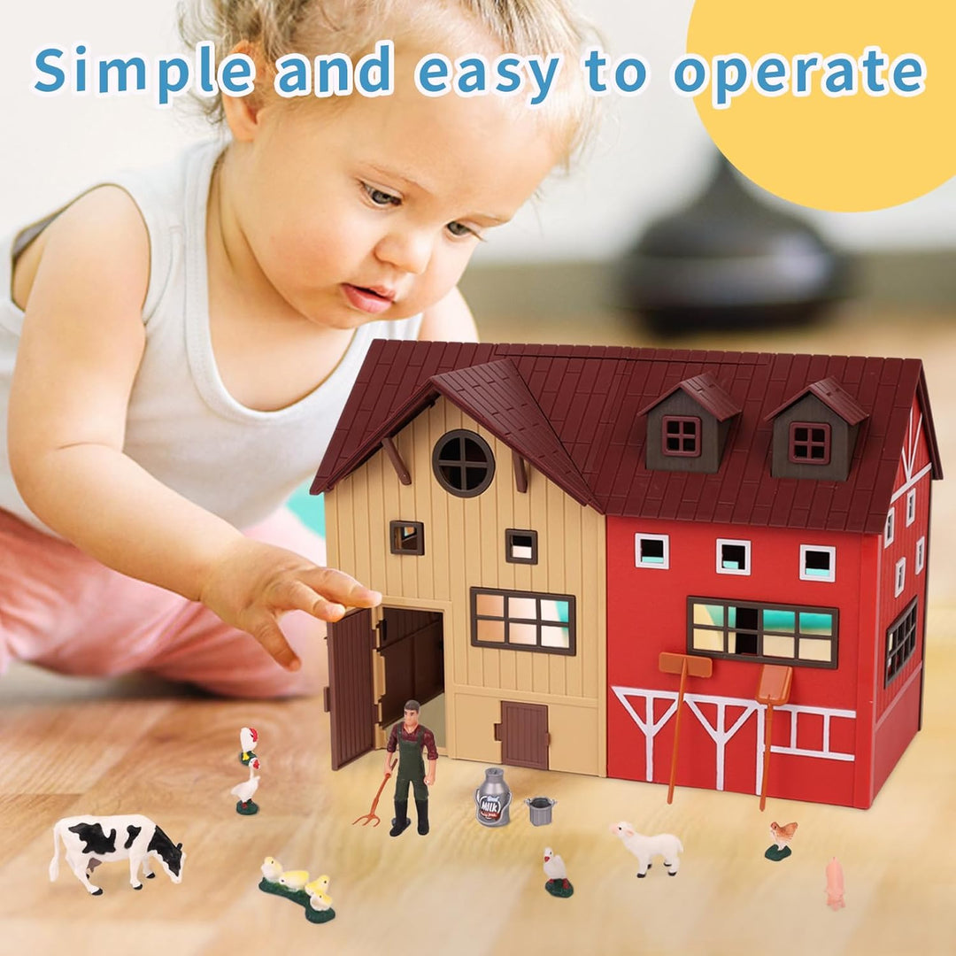 Hyrenee Bauernhof Tiere Spielzeug Set mit Windmühle Haus Pferd Stall Traktor Anhänger Tierfiguren La