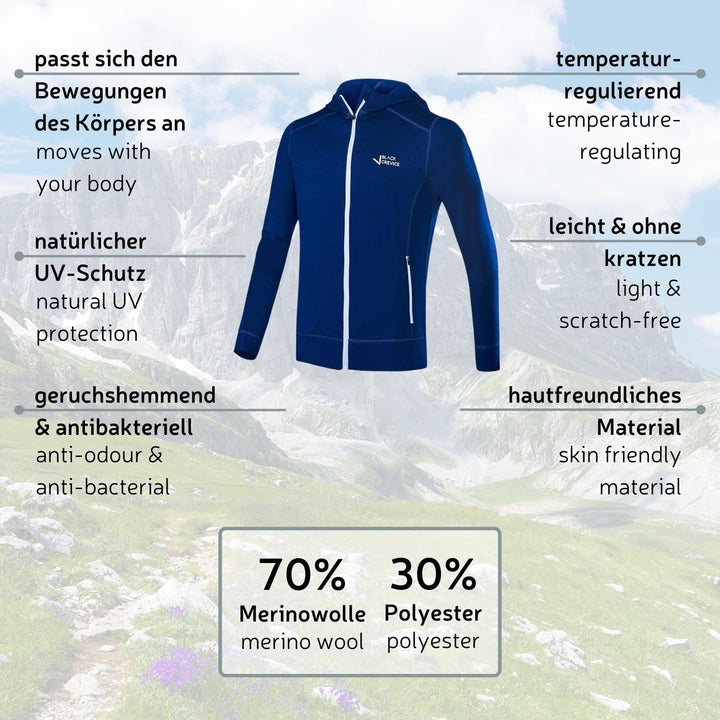Black Crevice Herren Merino Kapuzenjacke I Hochwertige Merino-Jacke I Jacke für Herren aus 70% Merin