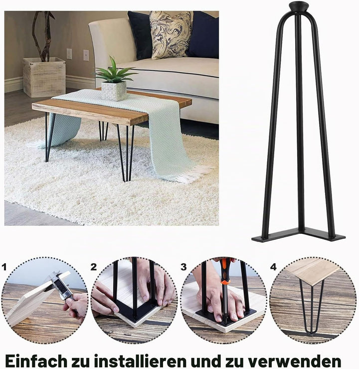 Moendergo 4er Tischbeine 3 Stangen Hairpin Tischbeine Haarnadelbeine Möbelfüsse für Esstisch Couchti