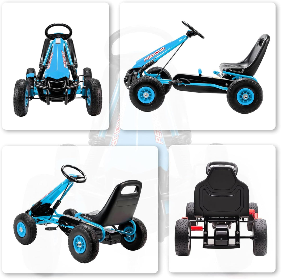 AIYAPLAY Gokart, Tretauto mit Handbremse, verstellbarem Sitz, Vor- und Rückwärtsgang, Pedalantrieb,