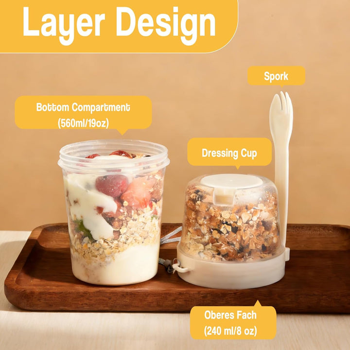 VITEVER 4er-Pack 27 oz wiederverwendbare Joghurt-Parfait-Becher mit Deckel und Löffel, Müsli-Parfait