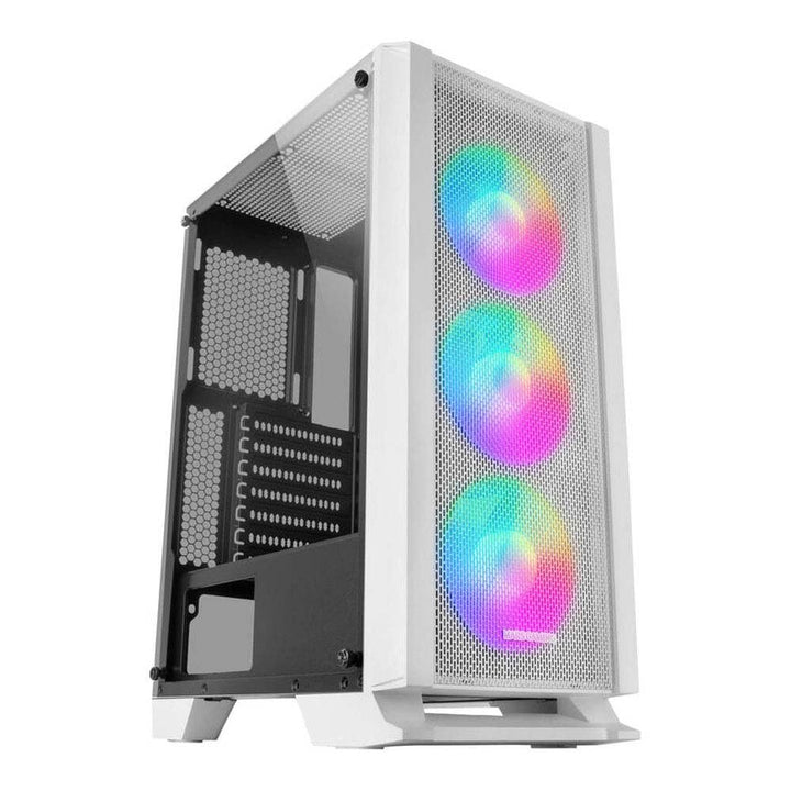 Mars Gaming MC-C Weiss, ATX PC Gehäuse, Metall-Mesh Frontplatte, Gehärtetes Glas, 3 Frontlüfter FRGB