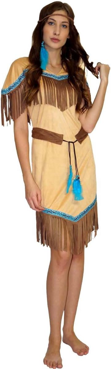 MAYLYNN 16617 - Kostüm Indianerin Indianerkostüm Squaw Damen 3-teilig: Kleid, Gürtel, Stirnband, Grö