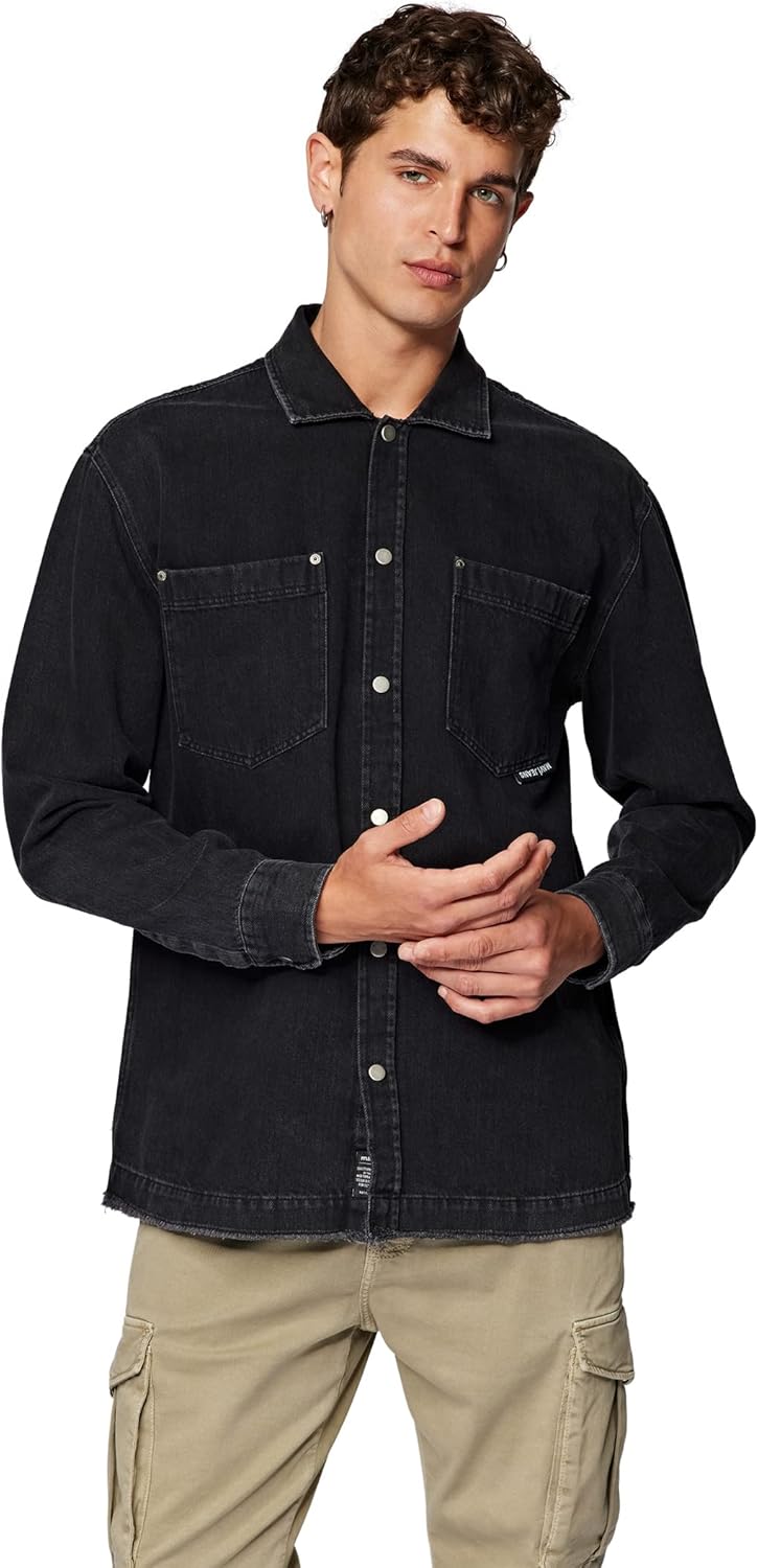 Mavi Herren Long Sleeve Shirt Hemd L Black Denim, L Black Denim