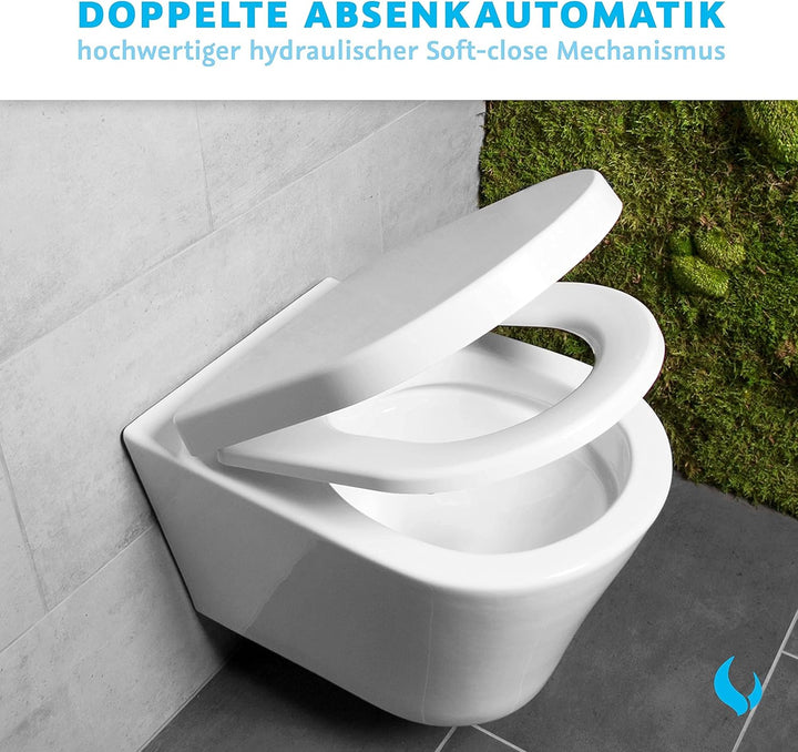 Bullseat® | Toilettendeckel D-Form mit Absenkautomatik | WC Sitz abnehmbar mit Edelstahlbefestigung
