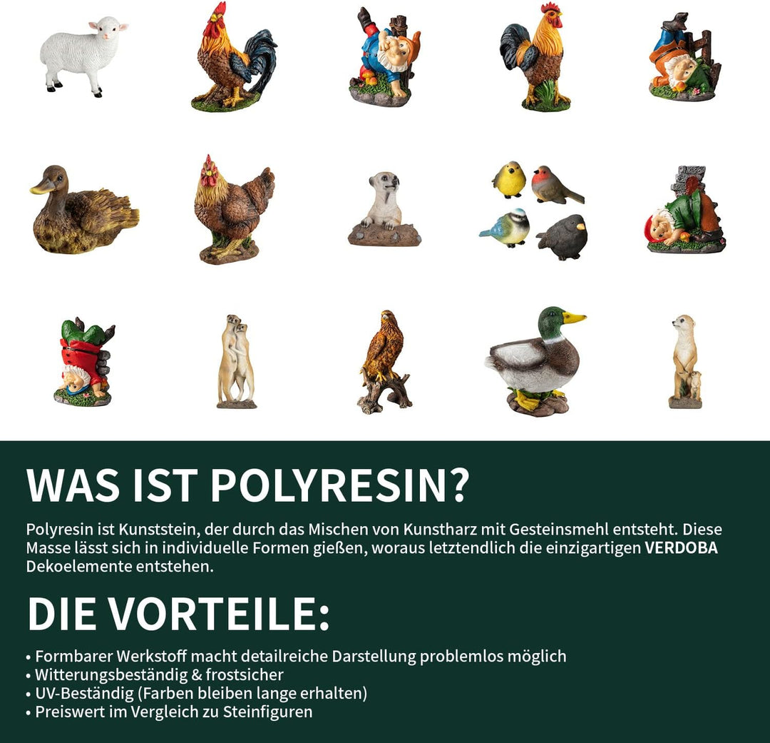 VERDOBA Garten Figur Huhn aus Kunstharz, weiss, handbemalt - Henne Dekofiguren Garten Deko Gartenfig