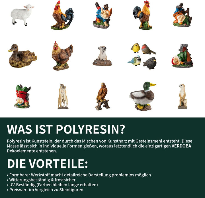 VERDOBA Garten Figur Huhn aus Kunstharz, weiss, handbemalt - Henne Dekofiguren Garten Deko Gartenfig