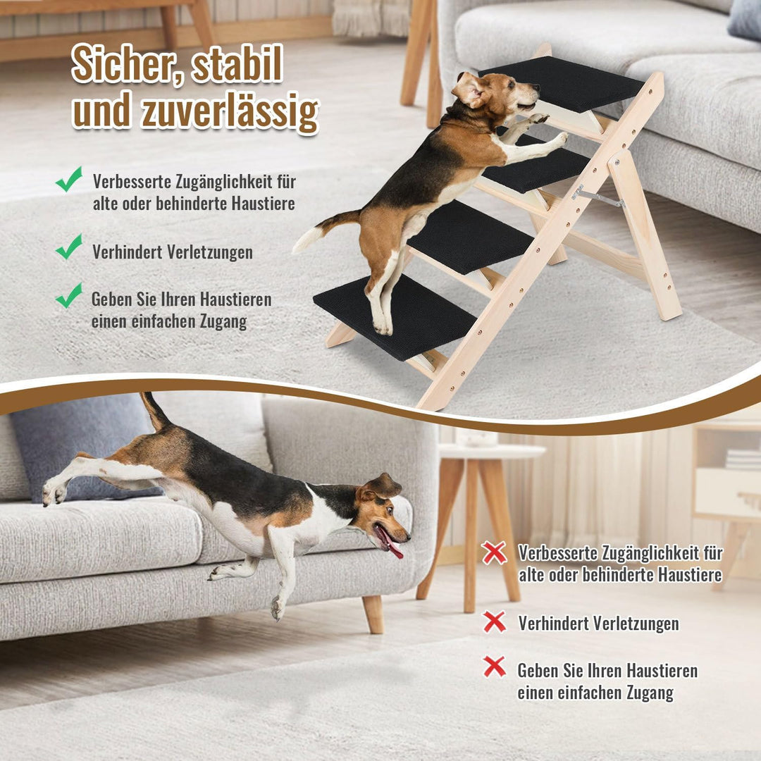 Haustierrampe, 2-in-1 Faltbare Hundetreppe, Holzklappbare Klappbare Hunderampe, Höhenverstellbar rut