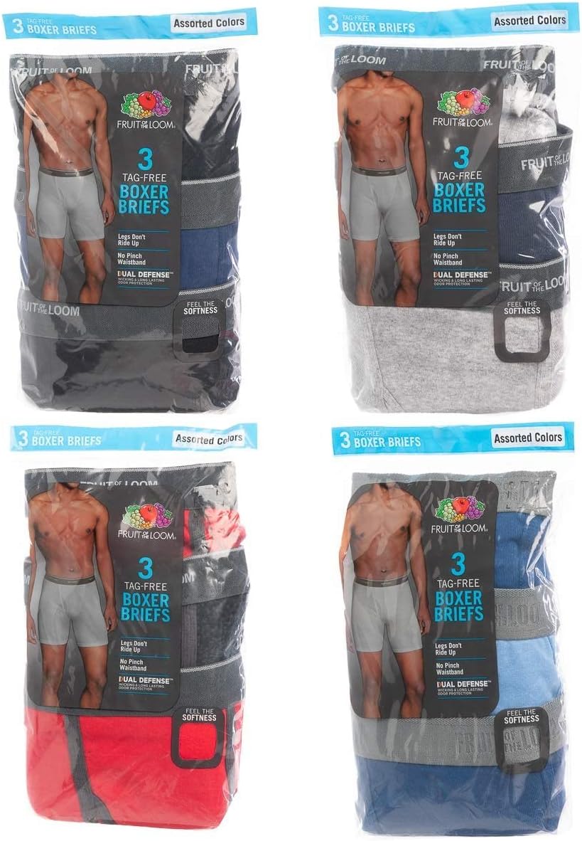 Fruit of the Loom Mens Boxer Briefs 12 Pack Random Underwear Cotton with Fly, Tag Free Small, S Baum