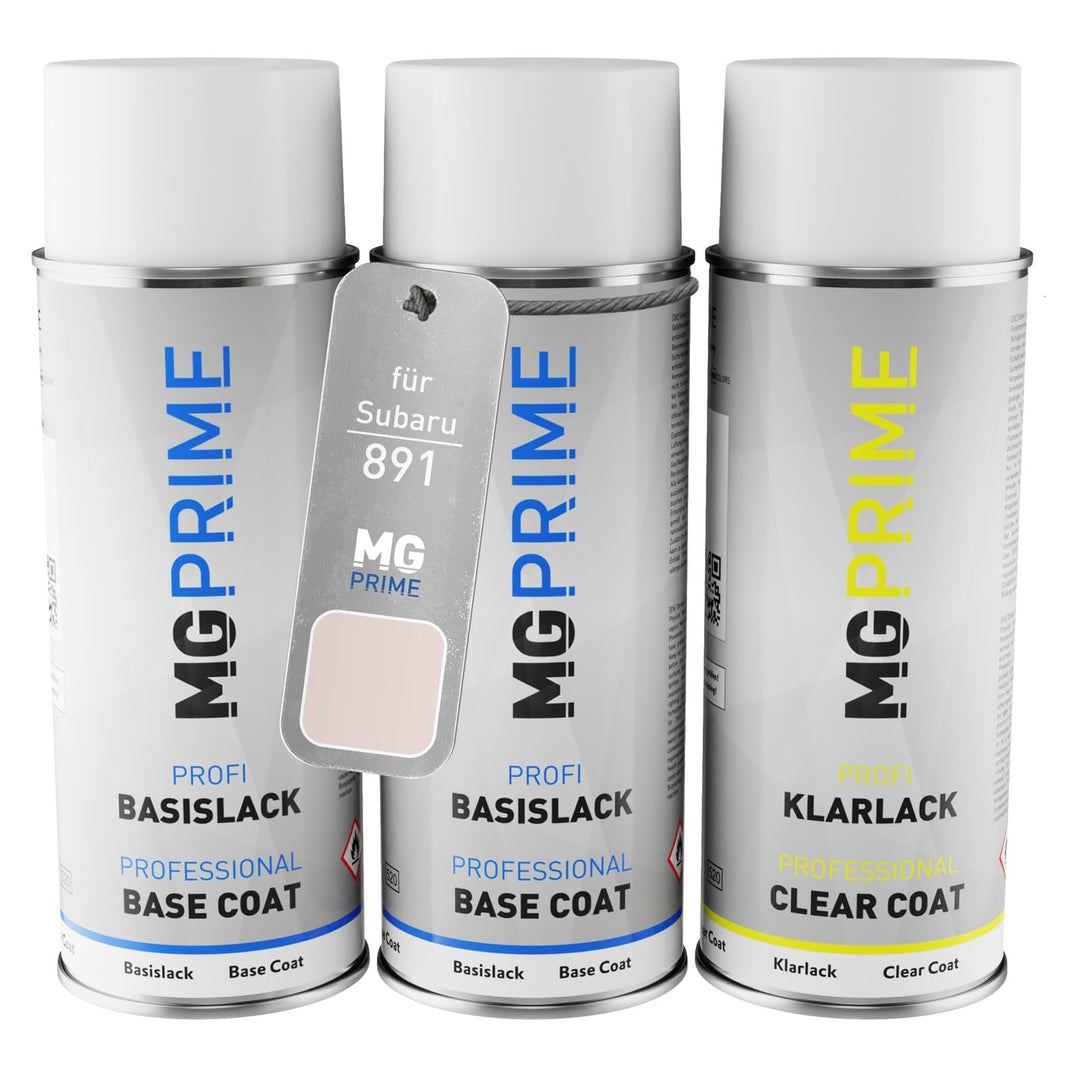 MG PRIME Autolack Sprühdosen Set für Subaru 891 Pearl White Grundlack Basislack Klarlack Spraydose 4