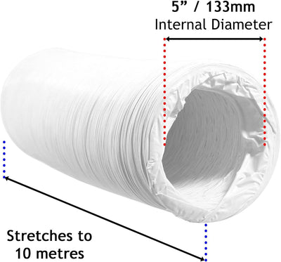SPARES2GO Klimaanlage Kanalschlauch PVC extra lang flexibel Entlüftungsrohr Universal (12,7 cm x 10