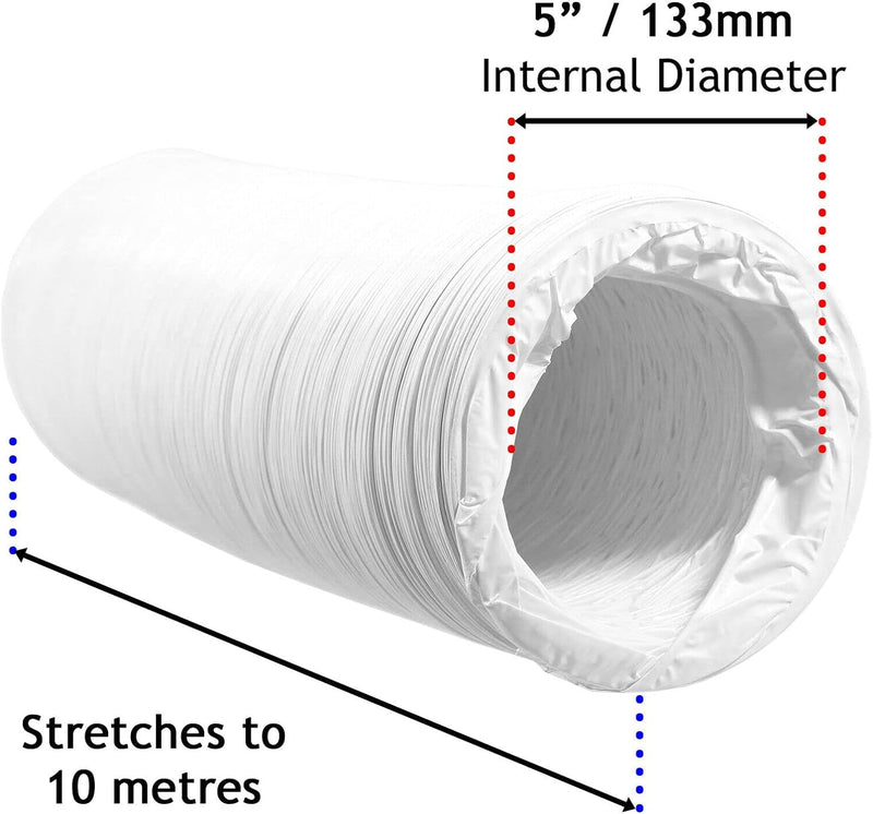 SPARES2GO Klimaanlage Kanalschlauch PVC extra lang flexibel Entlüftungsrohr Universal (12,7 cm x 10