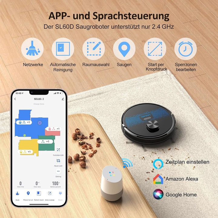Lubluelu Saugroboter mit Wischfunktion, Verbesserte Version mit 5500Pa Saugkraft, Lasernavigation, 5
