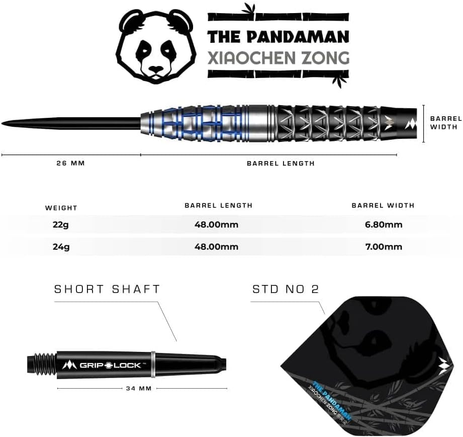 Mission Darts Xiaochen Zong The Panda Man | Dart-Set mit Premium 95% Tungsten Barrel und Stahlspitze