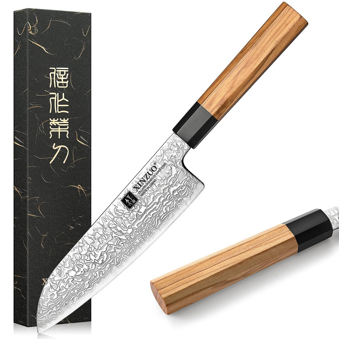 XINZUO 18,5cm Santokumesser, 67 Schichten Damaststahl Küchenmesser Multifunktions Damastmesser Profi