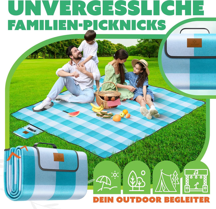 KESSER® Picknickdecke campingdecke XXL 200 x 200 cm - wärmeisoliert mit wasserdichter Unterseite mit