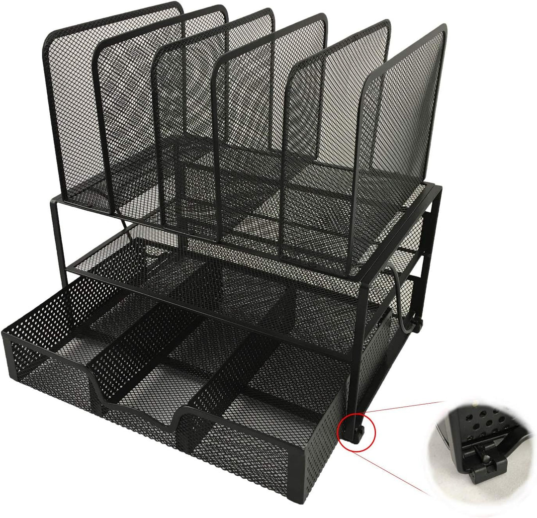 Schreibtisch-Organizer aus schwarzem Metallgewebe. ROBUSTER Organizer mit rutschfesten + kratzfesten
