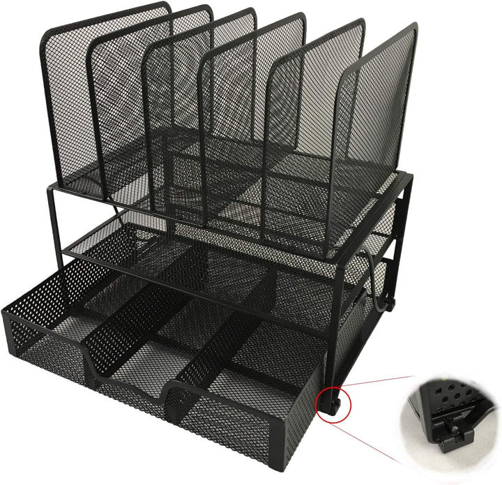 Schreibtisch-Organizer aus schwarzem Metallgewebe. ROBUSTER Organizer mit rutschfesten + kratzfesten