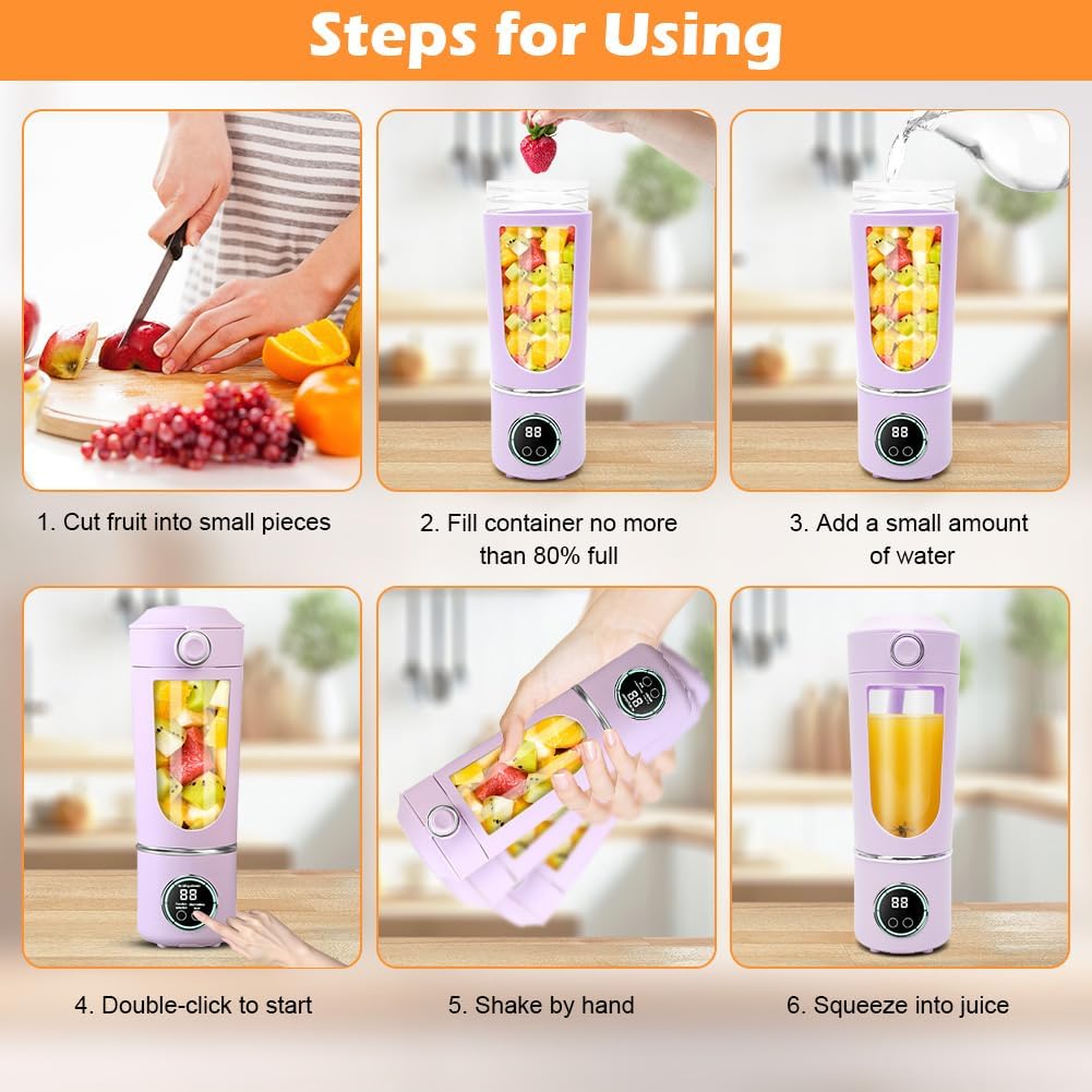 700 ml Tragbarer Mixer, Wiederaufladbarer Kleiner Entsafter, Smoothie Maker mit 12 Rostfreien Klinge