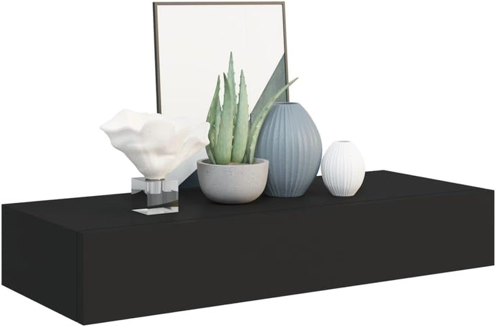 Schubladenregal 60x23,5x10 cm 2 Pcs MDF, Metall Schwarz Wandschrank Mit Schublade Mit Schublade Wand