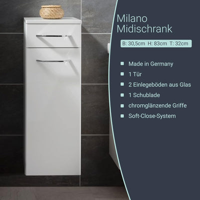 FACKELMANN Milano Midischrank mit Tür und Schublade – Schrank für Badezimmer (30,5 cm x 83 cm x 32 c