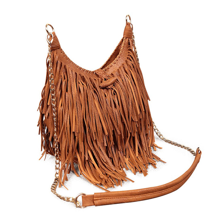 LUI SUI Damen handgefertigte Leder Franse Quaste Crossbody Hobo Schultertasche Umhängetaschen Braun,
