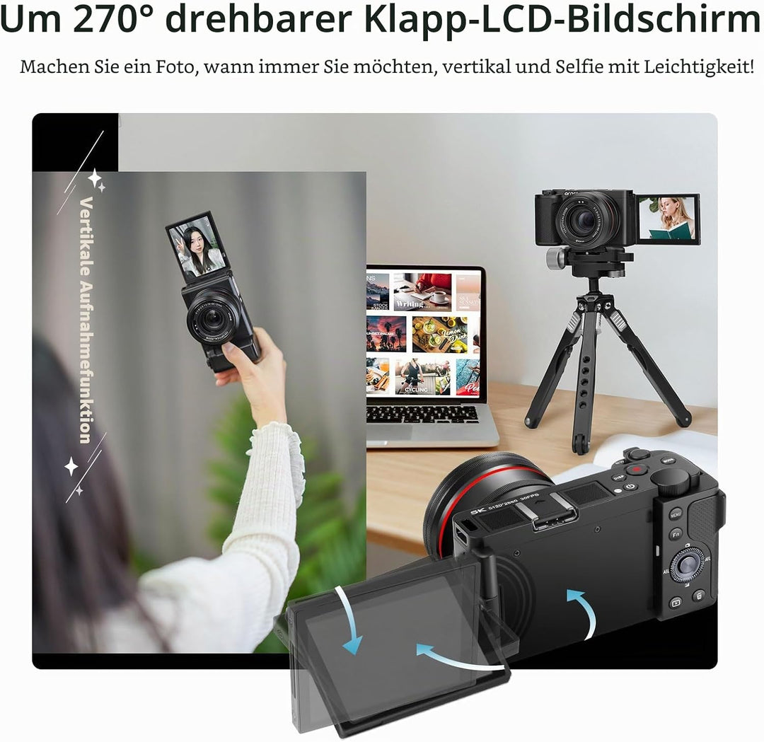 ORDRO G730 Spiegellose Kamera mit 5K-Videos, AF/MF, 12-facher optischer Zoom, 3.2" Vari-Winkel-Bilds