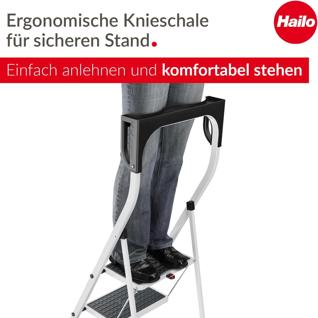 Hailo K75 ComfortLine Klapptritt - 3-stufige Trittleiter aus Stahl mit Sicherheitsbügel und Ablagesc