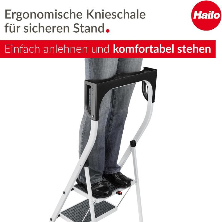Hailo K75 ComfortLine Klapptritt - 2-stufige Trittleiter aus Stahl mit Sicherheitsbügel und Ablagesc