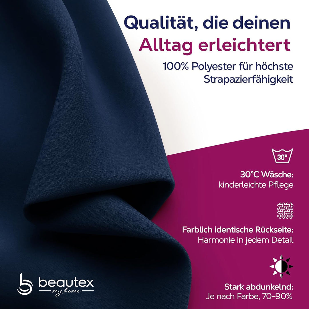 BEAUTEX Verdunkelungsgardine mit Ösen, Blackout Ösenschal Blickdicht abdunkelnd, Grösse und Farbe wä