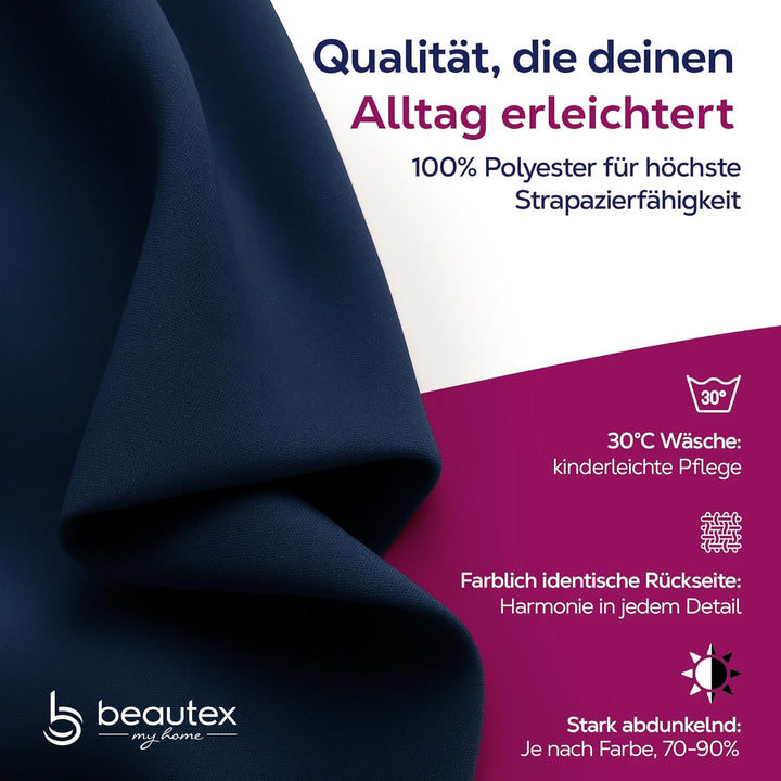 BEAUTEX Verdunkelungsgardine mit Ösen, Blackout Ösenschal Blickdicht abdunkelnd, Grösse und Farbe wä