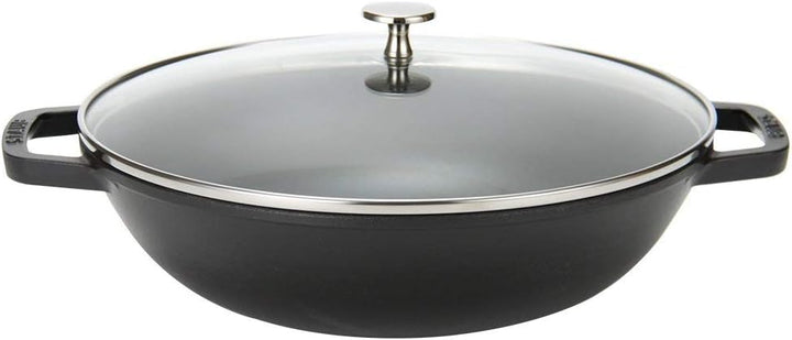 STAUB Wok aus Gusseisen, 30 cm, inkl. Glasdeckel, Induktionsgeeignet, Schwarz
