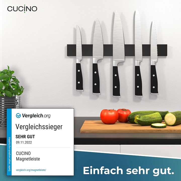 Cucino Magnetleiste Messer mit extra starkem Magnet - Vergleichssieger 2022 - Einfache Montage mit 3