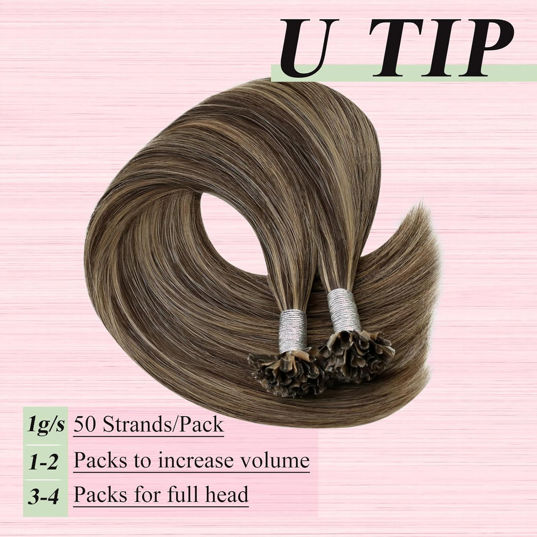 YoungSee Bonding Extensions Echthaar Braun 35cm Extensions Echthaar Bondings Dunkelbraun mit Blond K