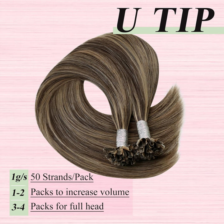 YoungSee Bonding Extensions Echthaar Braun 35cm Extensions Echthaar Bondings Dunkelbraun mit Blond K