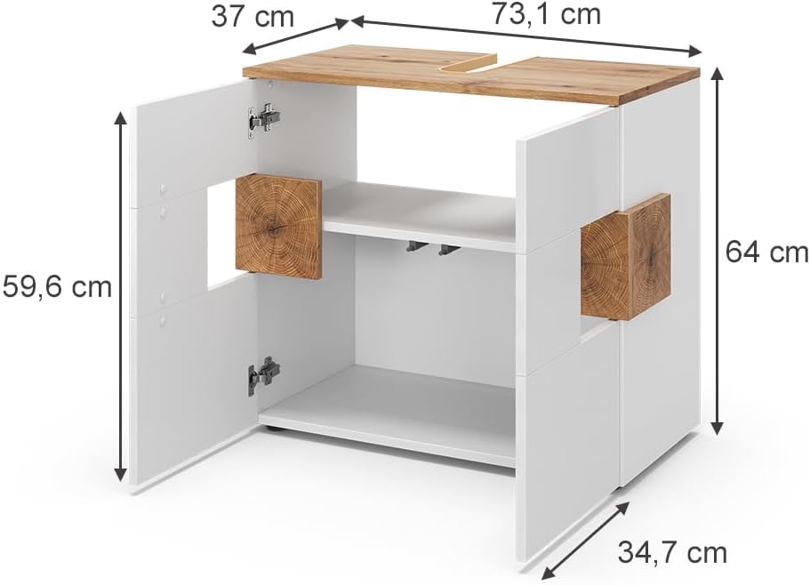 Vicco Waschbeckenunterschrank Eden, Weiss Hochglanz/Artisan-Eiche, 73.1 x 64 cm Weiss Waschtischunte