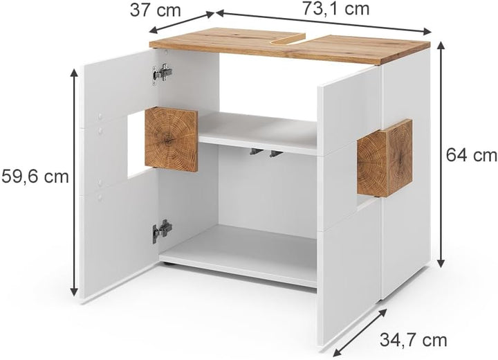Vicco Waschbeckenunterschrank Eden, Weiss Hochglanz/Artisan-Eiche, 73.1 x 64 cm Weiss Waschtischunte