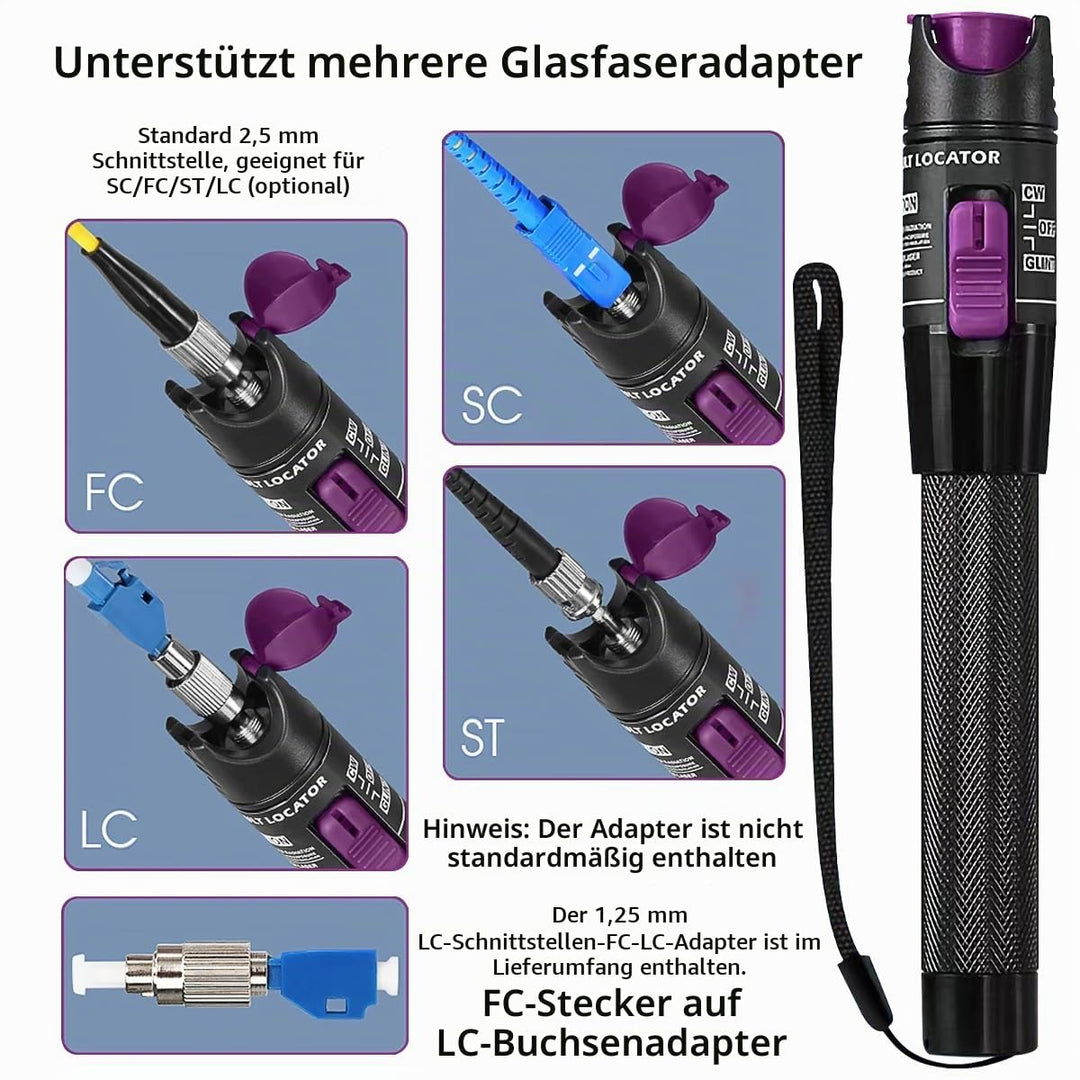 Faser-Visueller Fehlerortungsstift 30MW, VFL 30KM Faser-Optikkabel-Prüfgerät mit 2,5mm LC-FC-Glasfas