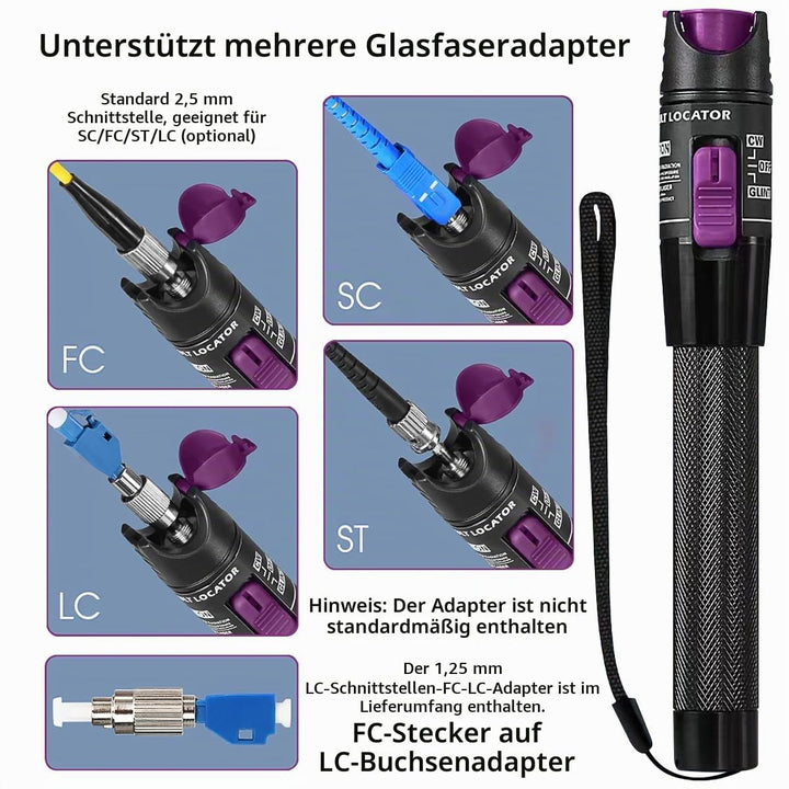 Faser-Visueller Fehlerortungsstift 30MW, VFL 30KM Faser-Optikkabel-Prüfgerät mit 2,5mm LC-FC-Glasfas