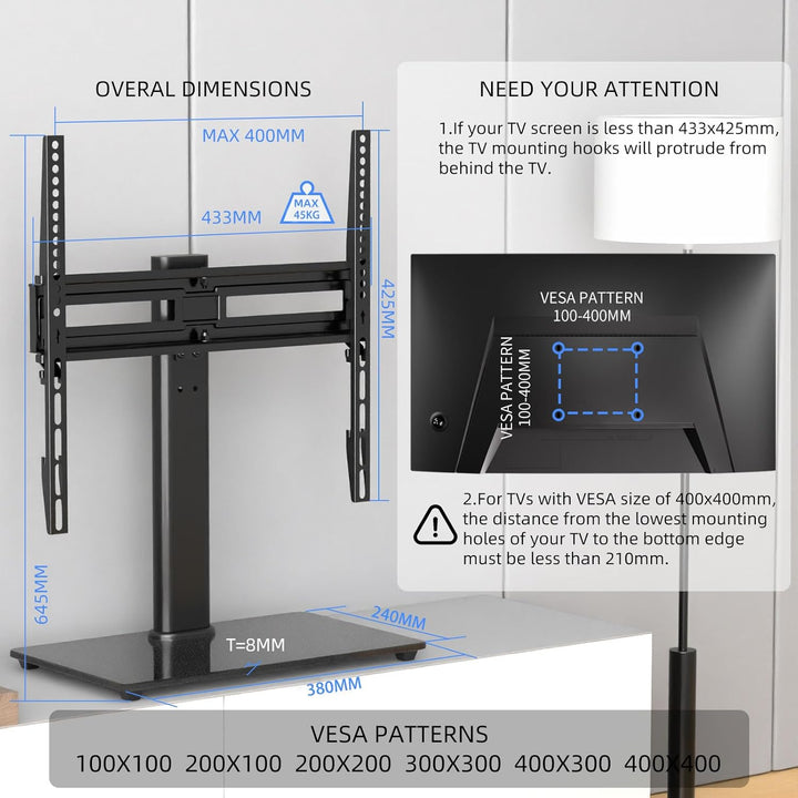 suptek TV Ständer Schwenkbar for 26-55 inch LED OLED Flat Curved Screens bis zu 50 KG, TV Stand höhe