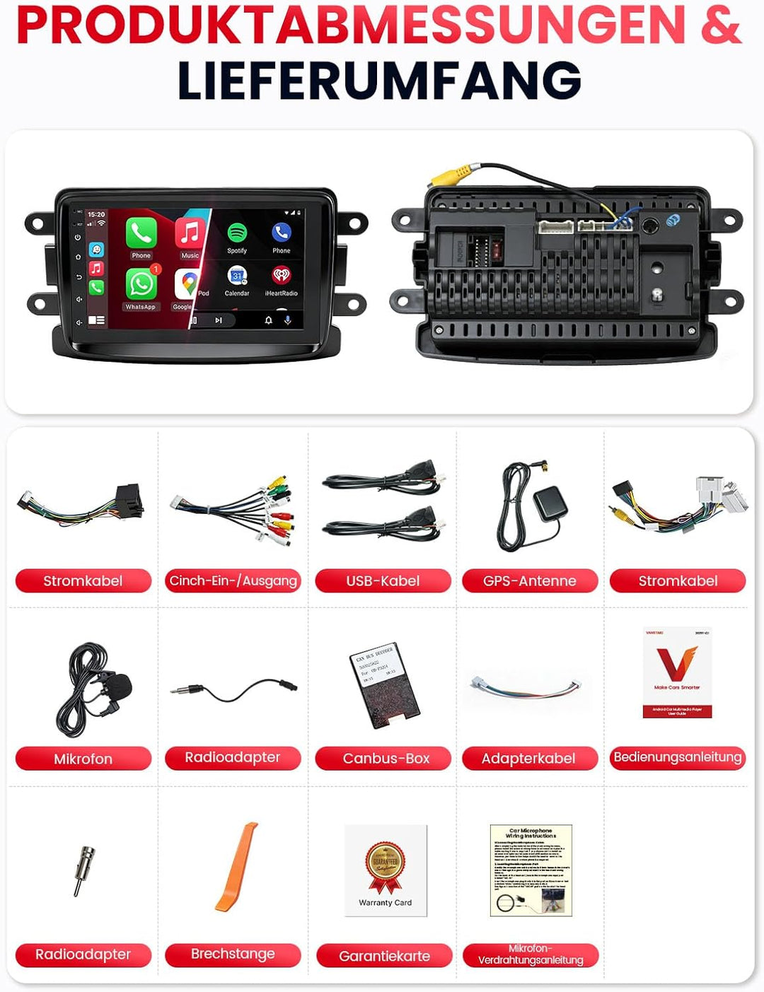 Doppel DIN Autoradio mit Bildschirm für Dacia Logan Duster, Renault Captur, Wireless CarPlay & Andro