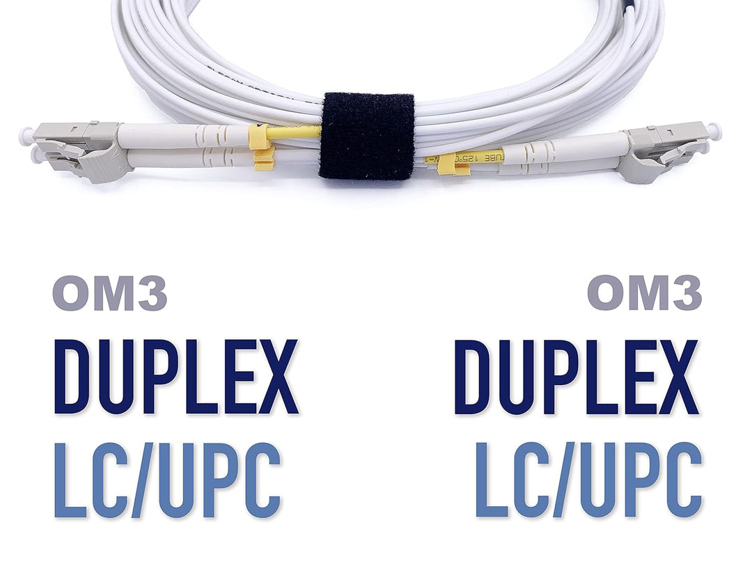 Elfcam® - LWL Glasfaser-Kabel LC/UPC auf LC/UPC 50/125um OM3 Multimode Duplex LSZH, Farbe Weiss, 100