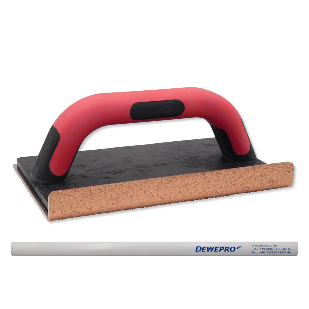 DEWEPRO® Hartmetall-Schleifbrett aus Wolfram Karbid mit abgewinkelter Seite und 2-Komponentengriff -
