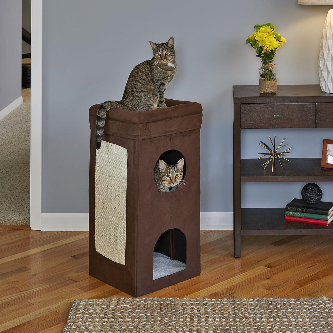 MidWest Homes for Pets Feline Nuvo Curious Cat Condo Kratzbaum mit 3 Ebenen, Wildlederimitat mit Ver