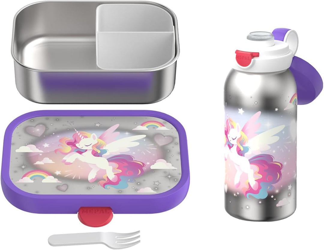Mepal - Edelstahl-Pausenset Campus - Set für Kinder mit Trinkflasche mit Klappdeckel &amp; Lunch Box - L
