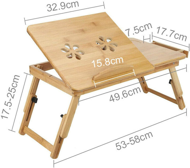 betttisch 50x30cm Laptop Tisch Bambus Notebooktisch Betttisch mit Lüftungslöchern mit Schublade Knie