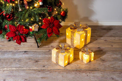Bambelaa! 3er Led Deko Geschenke Leucht Boxen Timer Weihnachts Dekoration Weihnachtsdeko Beleuchtet
