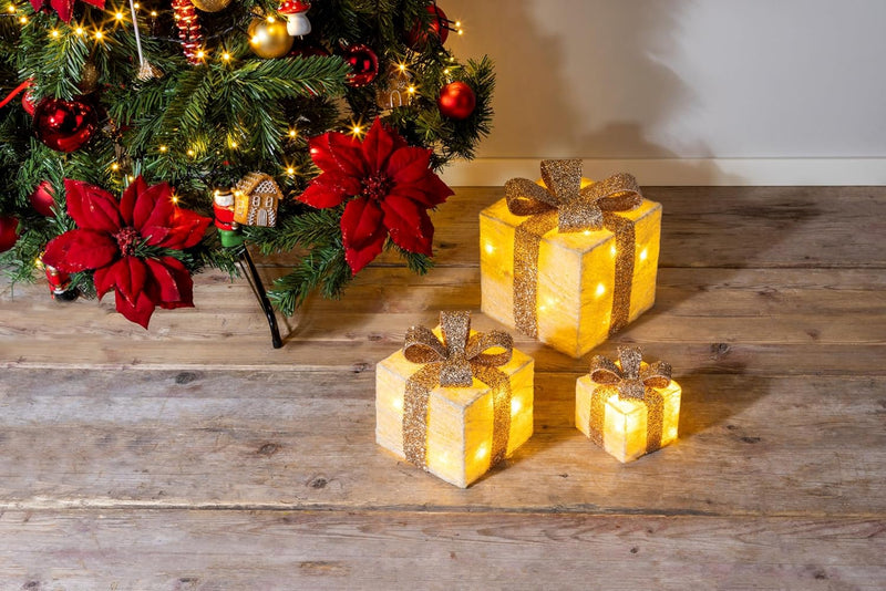 Bambelaa! 3er Led Deko Geschenke Leucht Boxen Timer Weihnachts Dekoration Weihnachtsdeko Beleuchtet