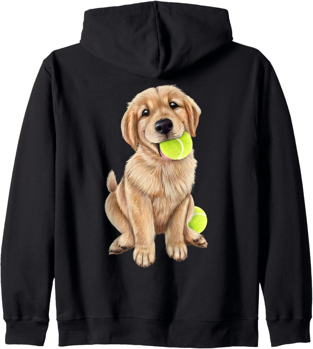 Golden Retriever Welpe mit Tennisball Kapuzenjacke